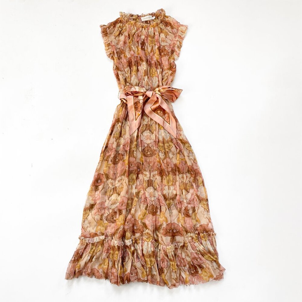 Zimmermann Tempo Flutter Midi Dress Silk Toffee Nouveau Size AU 1 US 6 - Picture 4 of 12